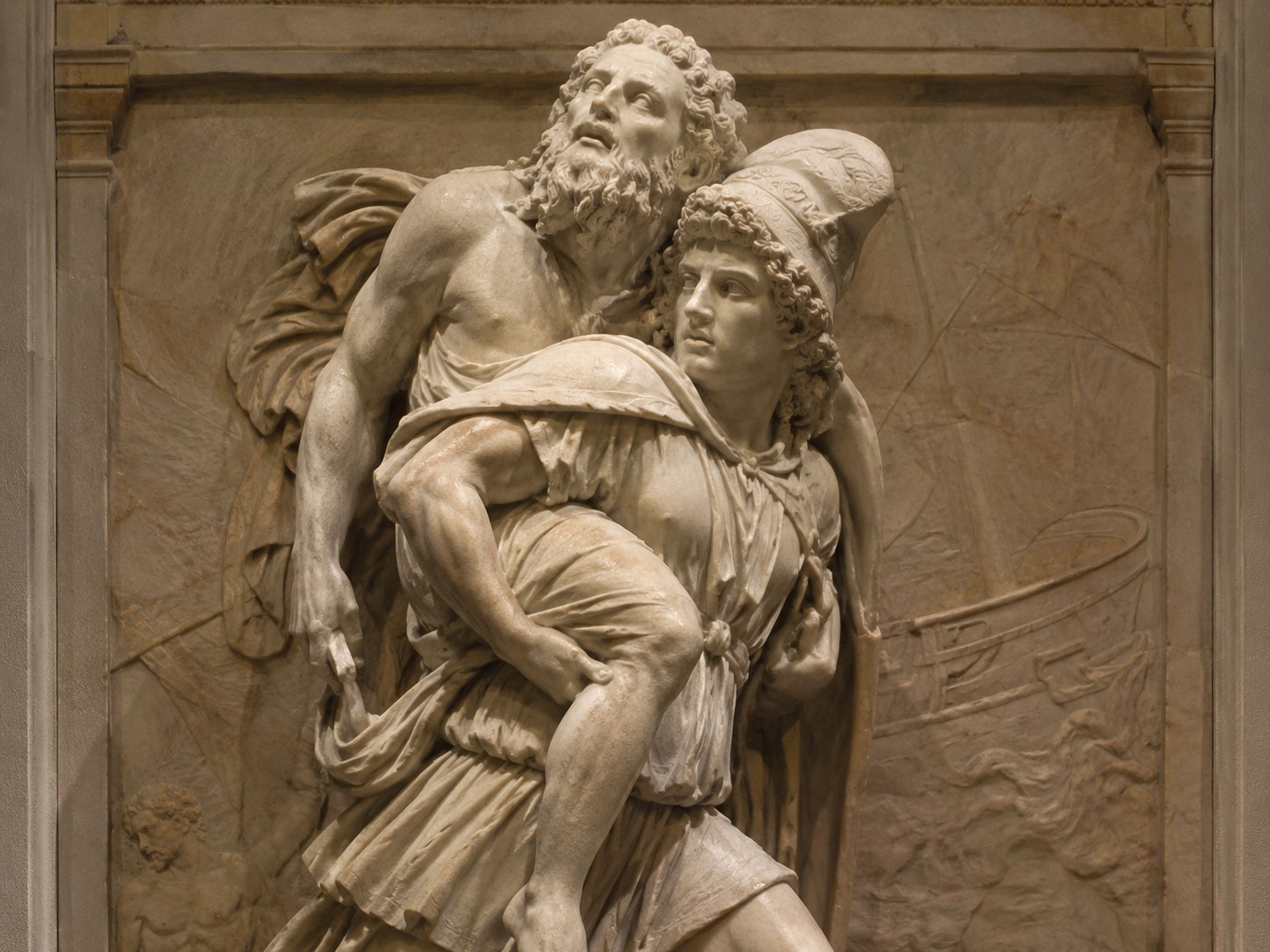 Marble sculpture of Aeneas carrying his father Anchises